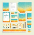 Corporate identity design template with colorful polygonal pattern