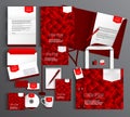 Corporate Identity. Red set with polygonal pattern. Royalty Free Stock Photo