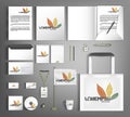 Corporate identity template with abstract and floral decor elements. Fashionable textures and strokes.