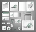 Corporate identity template with abstract and floral decor elements. Fashionable textures and strokes.