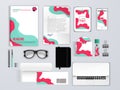 Corporate identity template. Branding MockUps with phone, envelope, brochure and glasses.