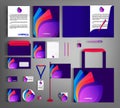 Corporate identity template design with abstract colorful object. Multicolored business set stationery.