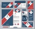 Corporate identity template with red tape on blue backdrop