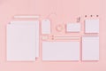 Corporate identity template, white blank stationery set on pastel pink stylish background. Royalty Free Stock Photo