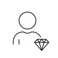 Corporate Ideology Outline Symbol. Man with Diamond, Employee Value Line Icon. Person is Core Values at Work Linear