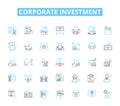 Corporate investment linear icons set. Diversification, Capital, Portfolio, Wealth, Growth, Fiscal, Assets line vector
