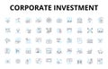 Corporate investment linear icons set. Diversification, Capital, Portfolio, Wealth, Growth, Fiscal, Assets vector