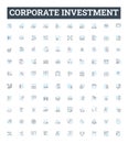 Corporate investment vector line icons set. Corporate, Investment, Funds, Equity, Business, Portfolio, Mergers