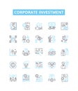 Corporate investment vector line icons set. Corporate, Investment, Funds, Equity, Business, Portfolio, Mergers