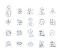 Corporate job line icons collection. Management, Leadership, Strategy, Communication, Collaboration, Innovation