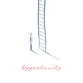 Corporate ladder concept illustration. Businessman making big career decision. Hand drawn sketch design.