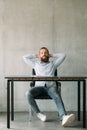 Corporate life confident hipster guy office desk