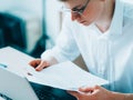 Corporate life male manager reading documents