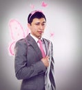 Corporate, man in fairy costume and portrait with magic in business for career growth on grey background. Butterfly