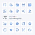 20 Corporate Management Blue Color icon Pack like person development management recruitment marketing