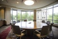 corporate meeting room with roundtable and chairs for discussions