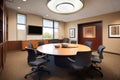 corporate meeting room with roundtable and chairs for discussions