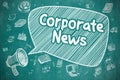 Corporate News - Doodle Illustration on Blue Chalkboard.