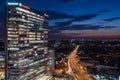 Corporate office building at night, Bucharest, Romania. Royalty Free Stock Photo
