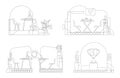 Corporate office outline vector illustrations set