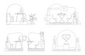 Corporate office outline vector illustrations set Royalty Free Stock Photo