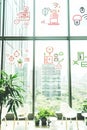 Corporate office utilizing full-scale smart technology integration, with IoT-enabled devices for streamlined operations and