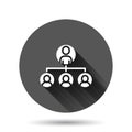 Corporate organization chart with business people vector icon in flat style. People cooperation illustration on black round Royalty Free Stock Photo