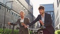 Corporate people commuting morning together. Two men discussing work project Royalty Free Stock Photo