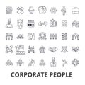 Corporate people, corporate identity, business, train, corporate event, office line icons. Editable strokes. Flat design