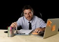 Corporate portrait happy successful businessman smiling at office desk working with laptop computer Royalty Free Stock Photo