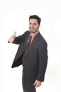 Corporate portrait of young attractive businessman of Latin Hispanic ethnicity giving thumb up Royalty Free Stock Photo