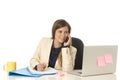 Corporate portrait young attractive businesswoman at office chair working at laptop computer desk Royalty Free Stock Photo