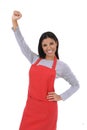 Corporate portrait of young attractive hispanic home cook woman in red apron posing happy and smiling isolated Royalty Free Stock Photo