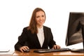 Corporate portrait of young beautiful caucasian business womanwork in the office isolated over white background Royalty Free Stock Photo