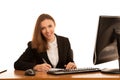 Corporate portrait of young beautiful caucasian business womanwork in the office isolated over white background Royalty Free Stock Photo