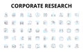 Corporate research linear icons set. Innovation, Strategy, Market, Competition, Analysis, Development, Trends vector