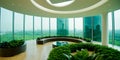Corporate round building Inner view, Eco-friendly building in modern city. Healthy corporate office. Royalty Free Stock Photo