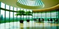 Corporate round building inner view, Eco-friendly building in modern city. Royalty Free Stock Photo