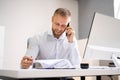 Corporate Service Center Operator Using Phone