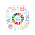 Corporate social responsibility word banner. Sustainable Development Goals. SDG signs. Infographics with linear icons on