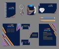 Corporate-style-pattern-design-on-dark-blue-rainbow-stripes.-Business-stationery-set