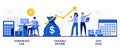 Corporate tax, taxable income, tax year concept with tiny people. Tax payment abstract vector illustration set. Company auditing,