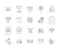 Corporate teambuilding outline icons collection. Corporate, Teambuilding, Retreat, Exercise, Building, Recreational