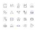 Corporate teambuilding outline icons collection. Corporate, Teambuilding, Retreat, Exercise, Building, Recreational