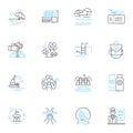 Corporate trips linear icons set. Business, Conference, Retreat, Team-building, Nerking, Training, Meetings line vector