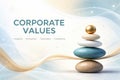 Corporate Values Highlighted With Stacked Stones Representing Integrity, Innovation, Teamwork, and Excellence in a Royalty Free Stock Photo