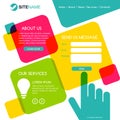 Corporate website template. Modern flat web design. Touch interface with hand pointer symbol. Colorful vector background