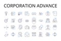 Corporation advance line icons collection. Company boost, Agency progress, Organization improvement, Business growth