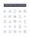 Corporation advance line icons collection. Company boost, Agency progress, Organization improvement, Business growth