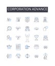 Corporation advance line icons collection. Company boost, Agency progress, Organization improvement, Business growth